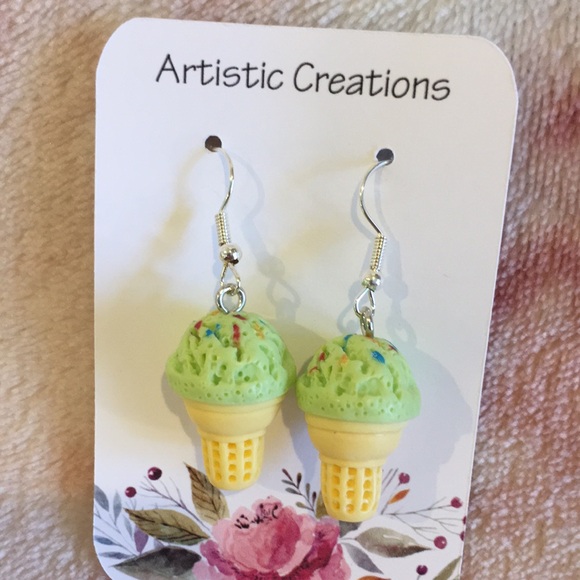 Green Matcha and Sprinkles Birthday Icecream Fashion Pierced Earrings NWT 1.50” - Picture 11 of 12